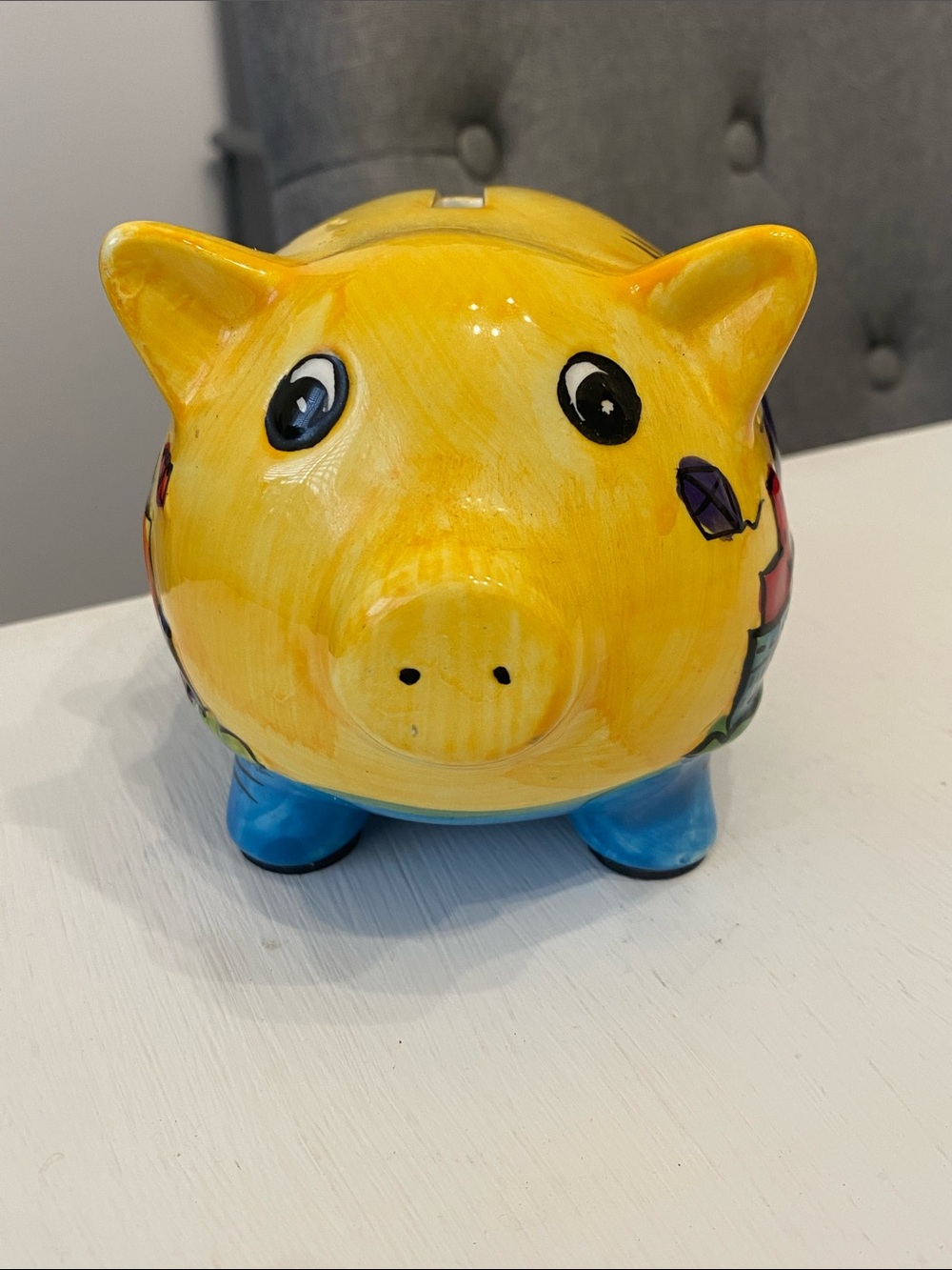 Vintage Ceramic Hand-Painted Yellow Chicago Cityscape Skyline Piggy Bank - Picture 8 of 16